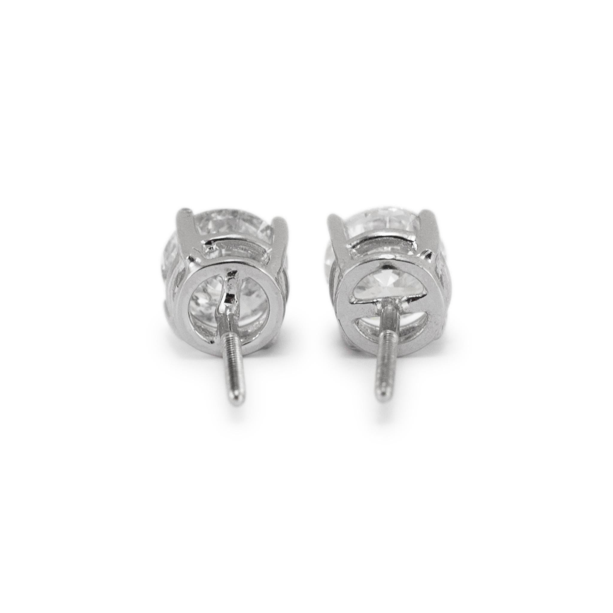 Round Cut 14K White Gold 4-Prong Screw Back 1.90ct Diamond Stud Earrings For Sale