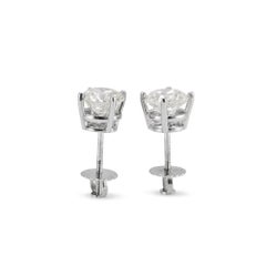14K White Gold 4 Prong Screw Back 2.00 CT Round Diamond Stud Earrings