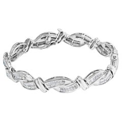 Bracelet à maillons ondulés en or blanc 14K et diamants taille princesse de 4,0 carats