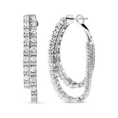 14K White Gold 4.0 Cttw Diamond Asymmetrical Inside Out Double-Hoop Earrings