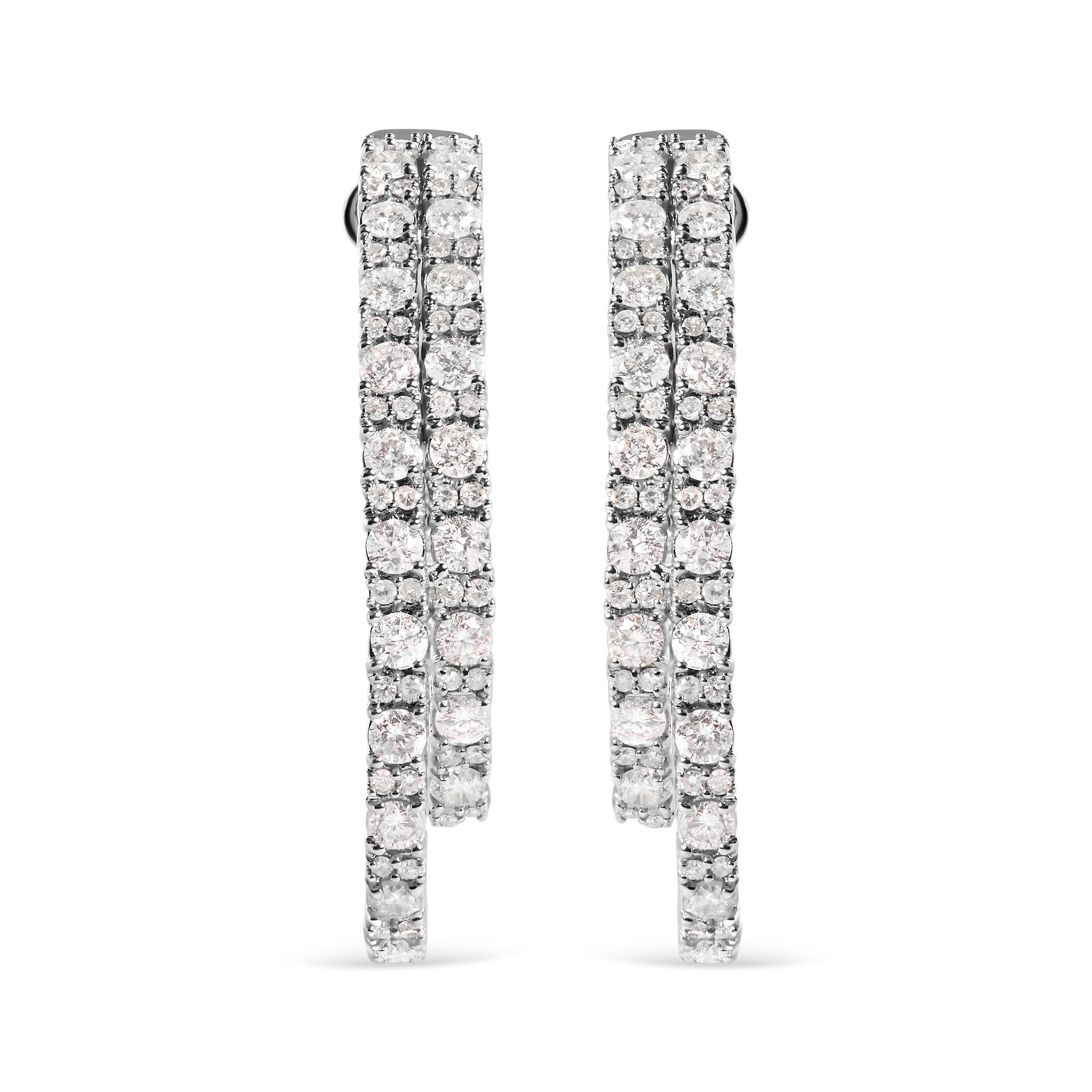 Modern 14K White Gold 4.0 Cttw Diamond Asymmetrical Inside Out Double-Hoop Earrings For Sale