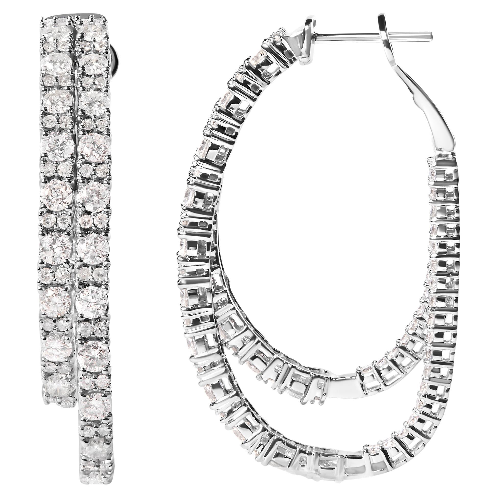 14K White Gold 4.0 Cttw Diamond Asymmetrical Inside Out Double-Hoop Earrings For Sale