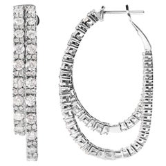 14K White Gold 4.0 Cttw Diamond Asymmetrical Inside Out Double-Hoop Earrings