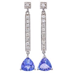 Orecchini pendenti con tanzanite e diamanti in oro bianco 14k da 4,00tcw