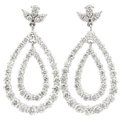 Boucles d'oreilles en or blanc 14 carats avec diamants naturels ronds de 4,06 carats, en forme de larme ouverte