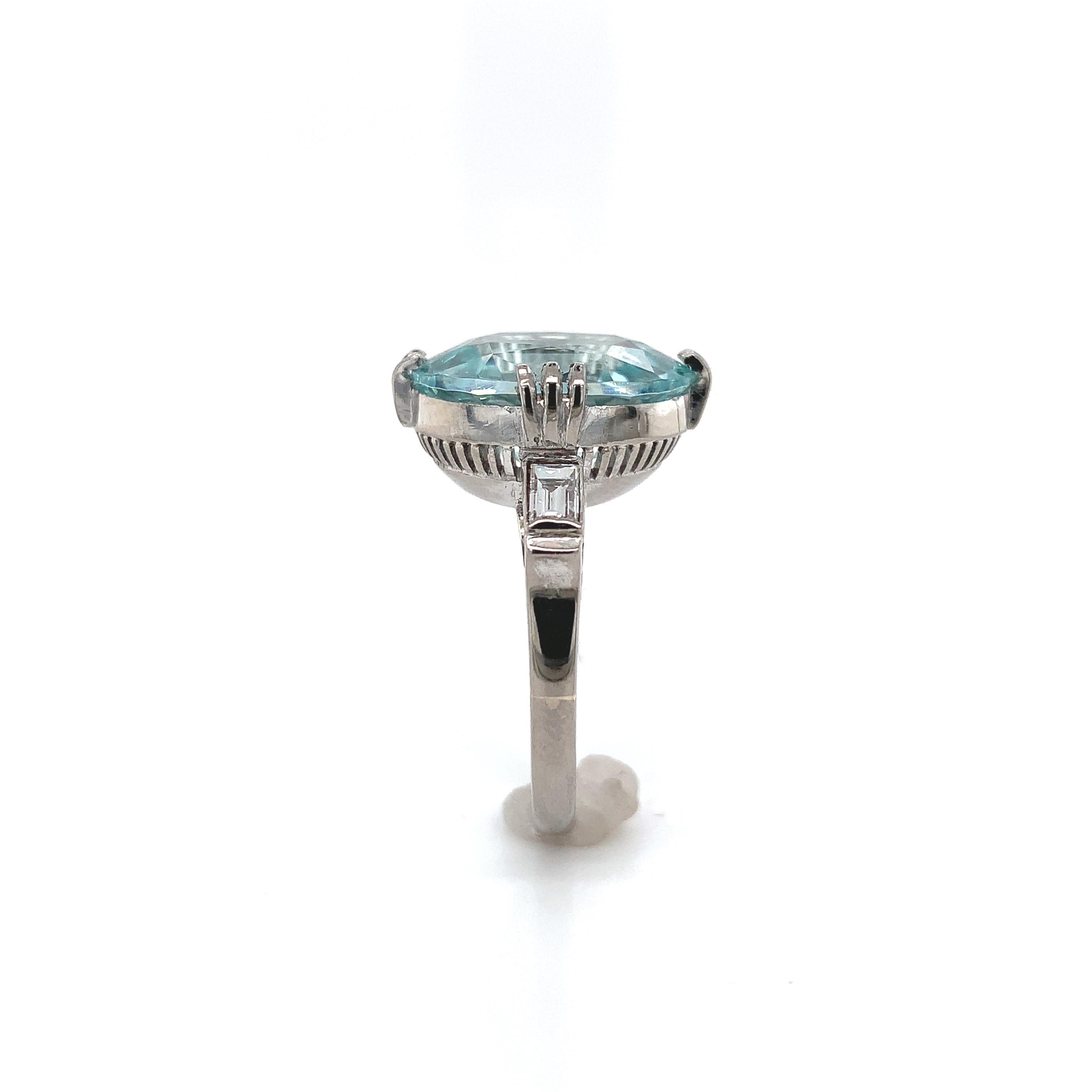 Modern 14K White Gold  4.14ct Aquamarine and Diamond Ring