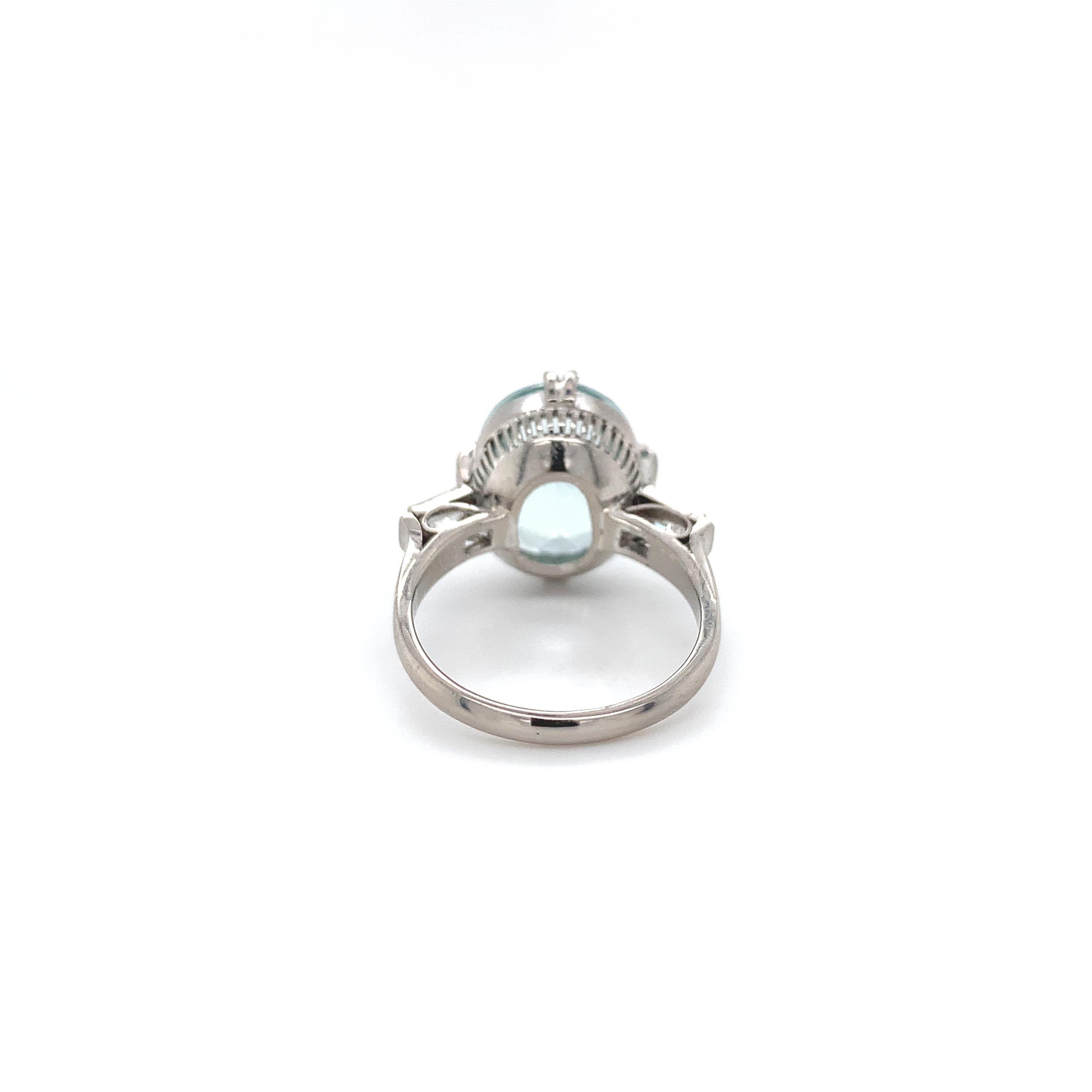 14K White Gold  4.14ct Aquamarine and Diamond Ring In Good Condition In Big Bend, WI