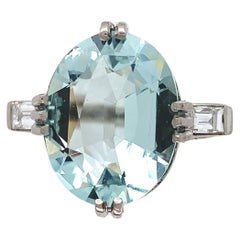 14K White Gold  4.14ct Aquamarine and Diamond Ring