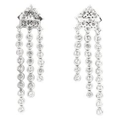14K White Gold 4.19 Cts Round Natural Diamond Graduated Fringe Earrings