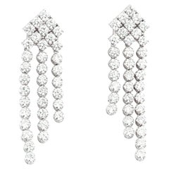 14K White Gold 4.19 Cts Round Natural Diamond Graduated Fringe Earrings