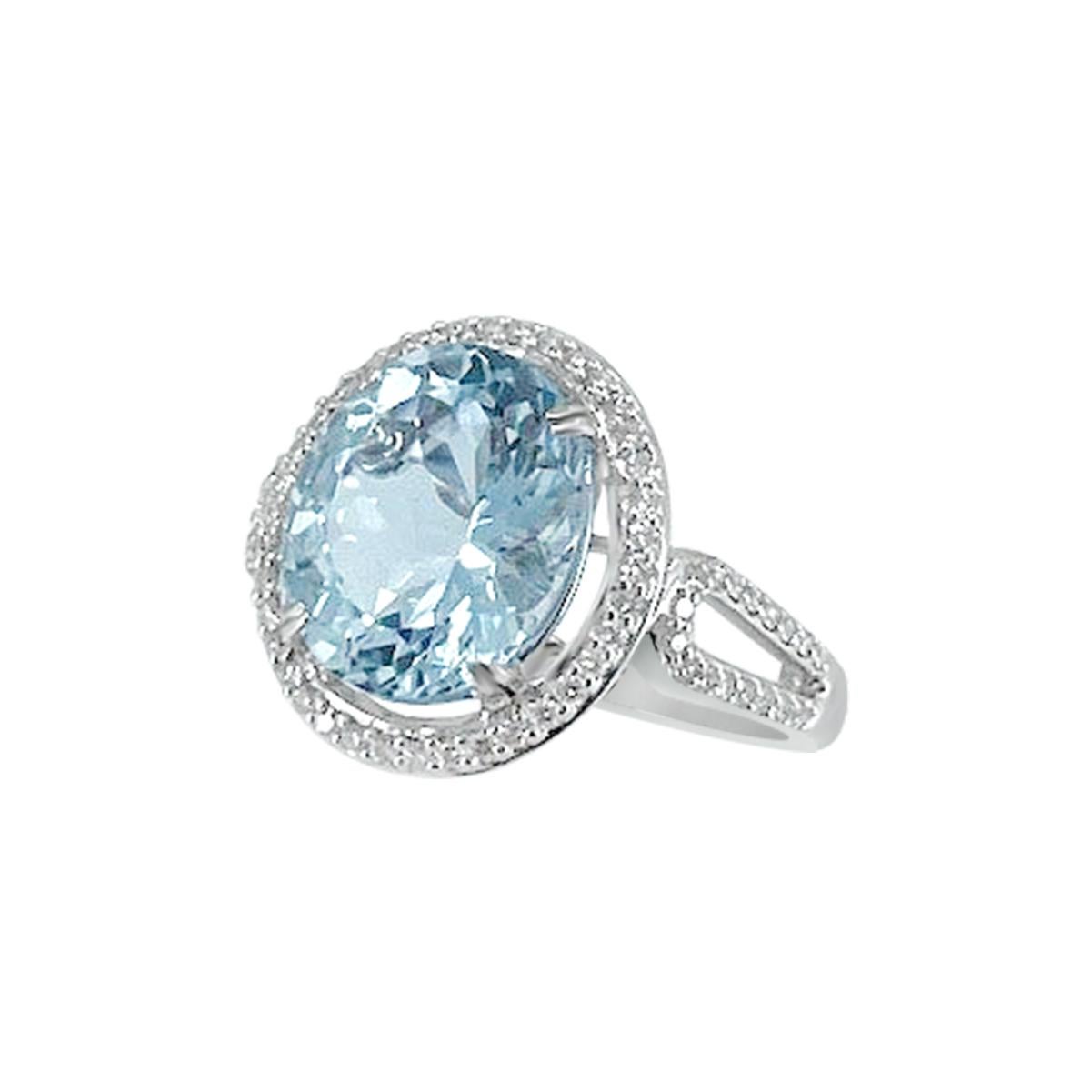 Modern 14K White Gold 4.22cts Aquamarine and Diamond Ring, Style# R3692AQ For Sale