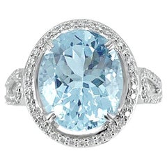 14K White Gold 4.22cts Aquamarine and Diamond Ring, Style# R3692AQ