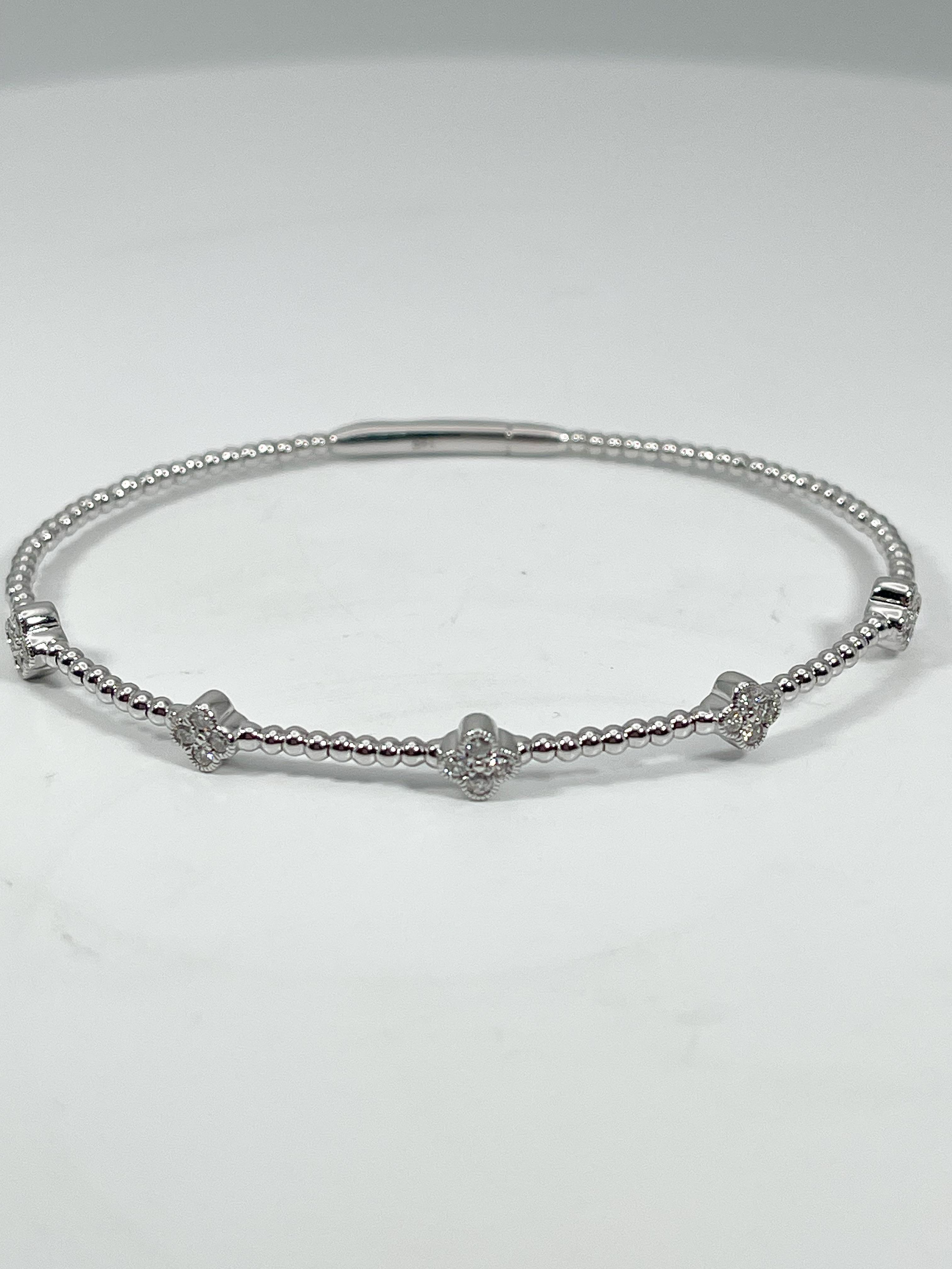 Round Cut 14K White Gold .43 CTW Diamond Cluster Bangle For Sale