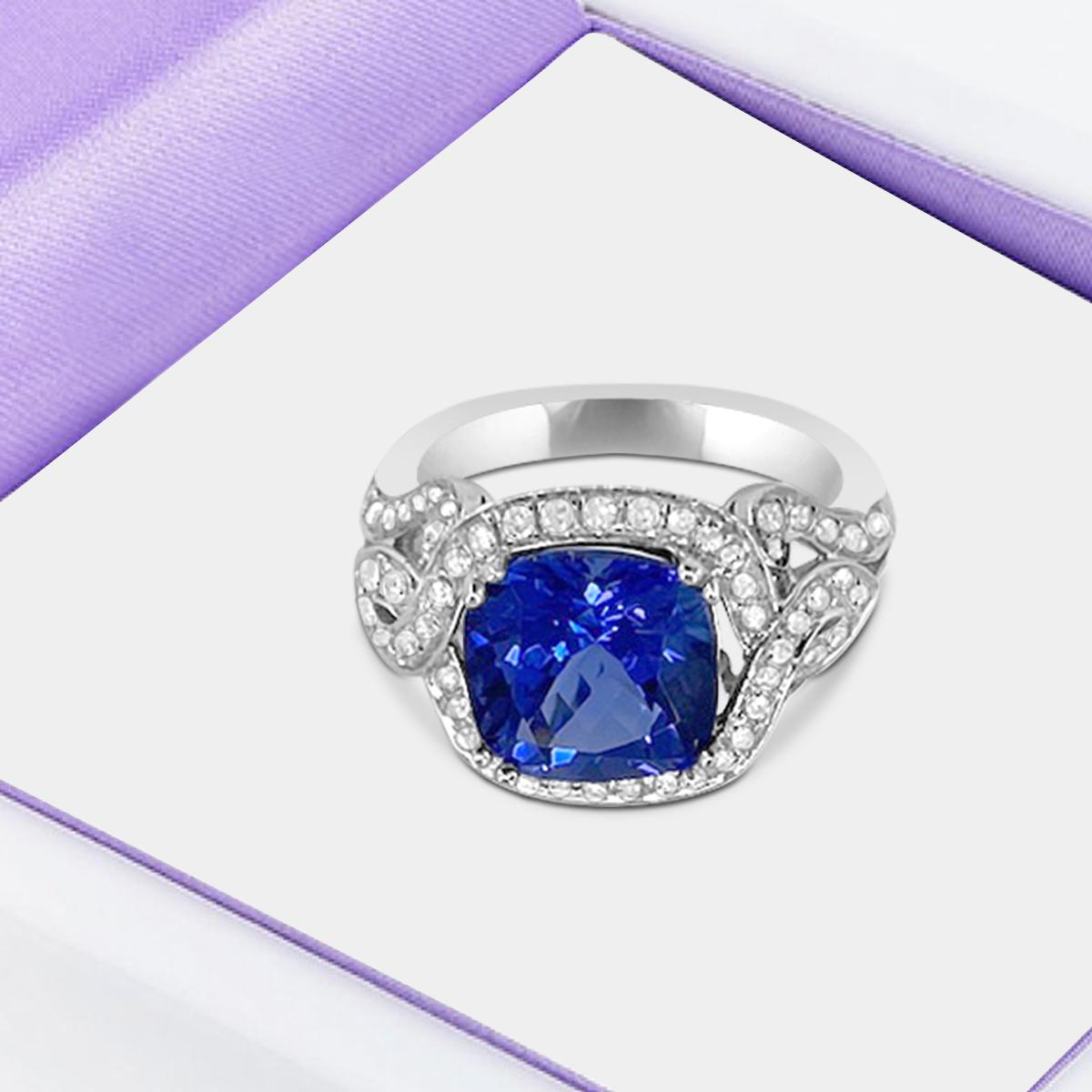 Modern 14K White Gold 4.33cts Tanzanite and Diamond Ring. Style# REN22639 For Sale