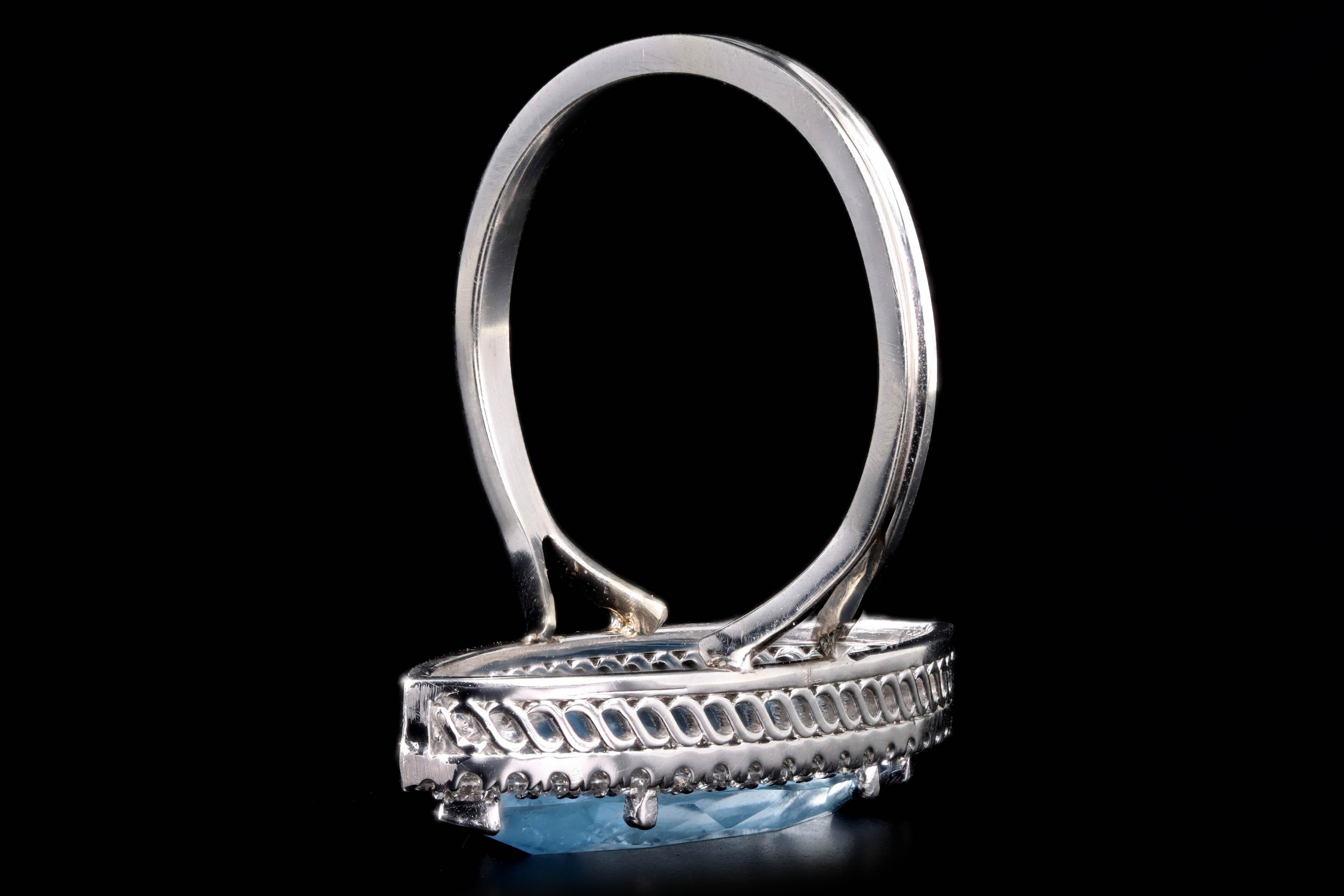 Women's 14K White Gold 4.47 Carat Marquise Cut Aquamarine & Diamond Halo Ring For Sale