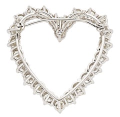 14k White Gold 4.50 Carat Diamond Heart Pendant / Brooch