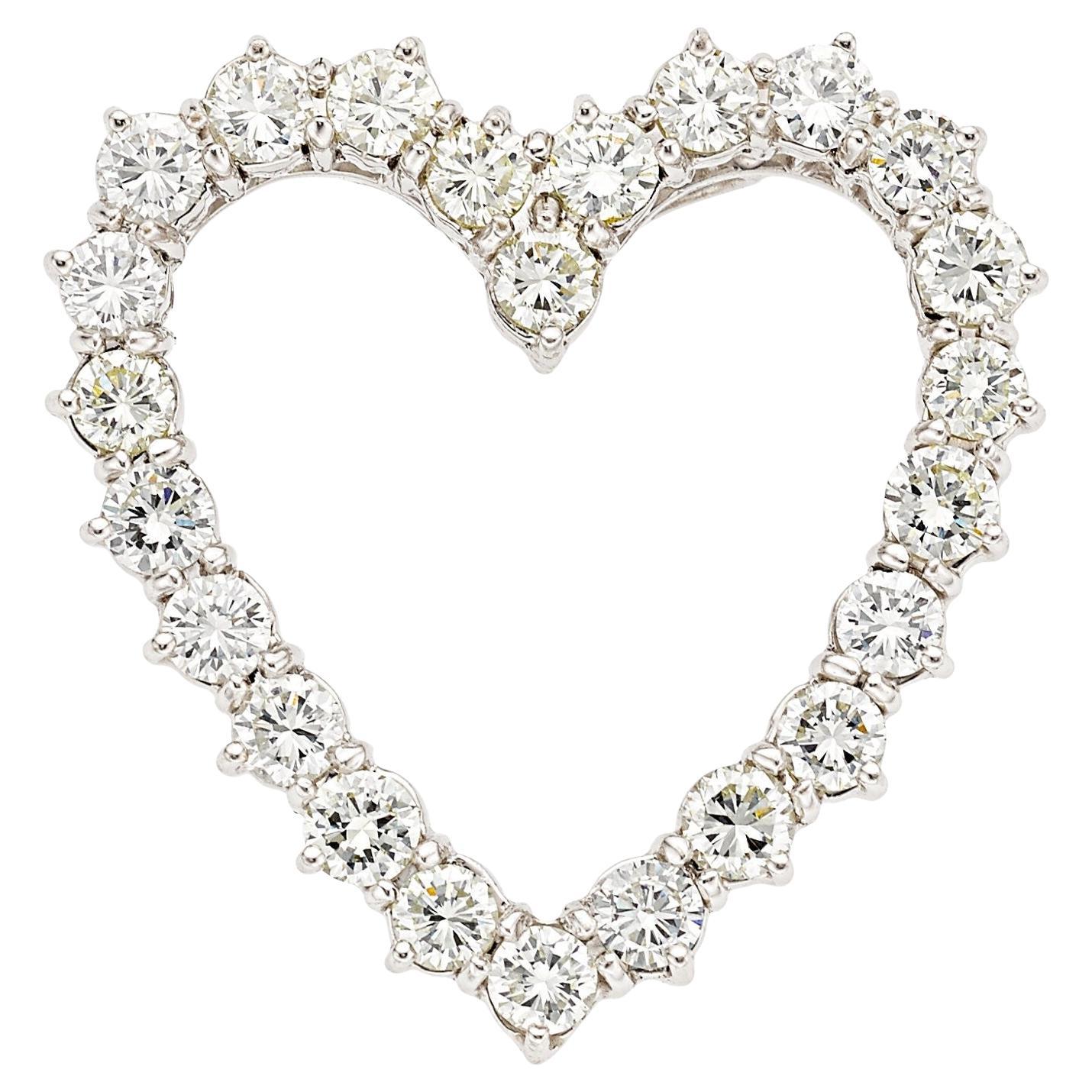 14k White Gold 4.50 Carat Diamond Heart Pendant / Brooch