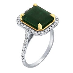 14 Karat Weißgold 4,52 Karat Grüner Smaragd Halo Diamantring