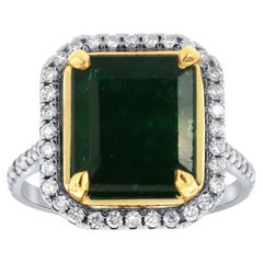14K White Gold 4.52 Carat Green Emerald Halo Diamond Ring