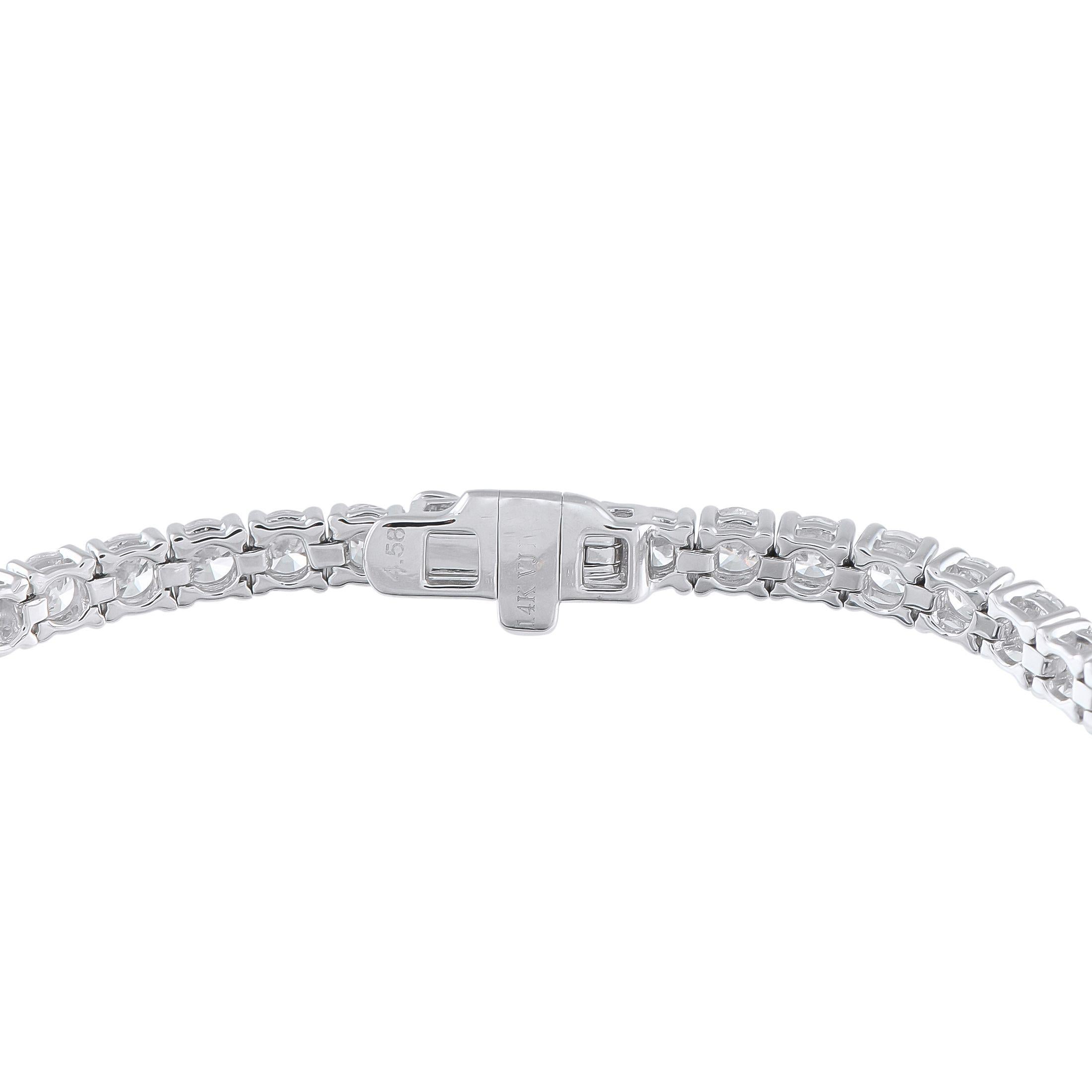 Pulsera Tenis Oro Blanco 14K 4.58ct Diamantes Corte redondo en venta