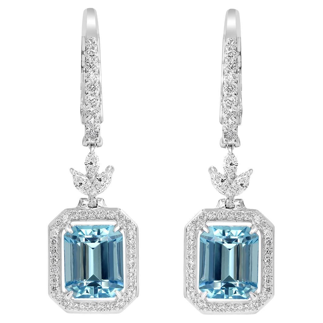 14K White Gold 8.66cts Aquamarine and Diamond Earring, Style# E5200 For ...