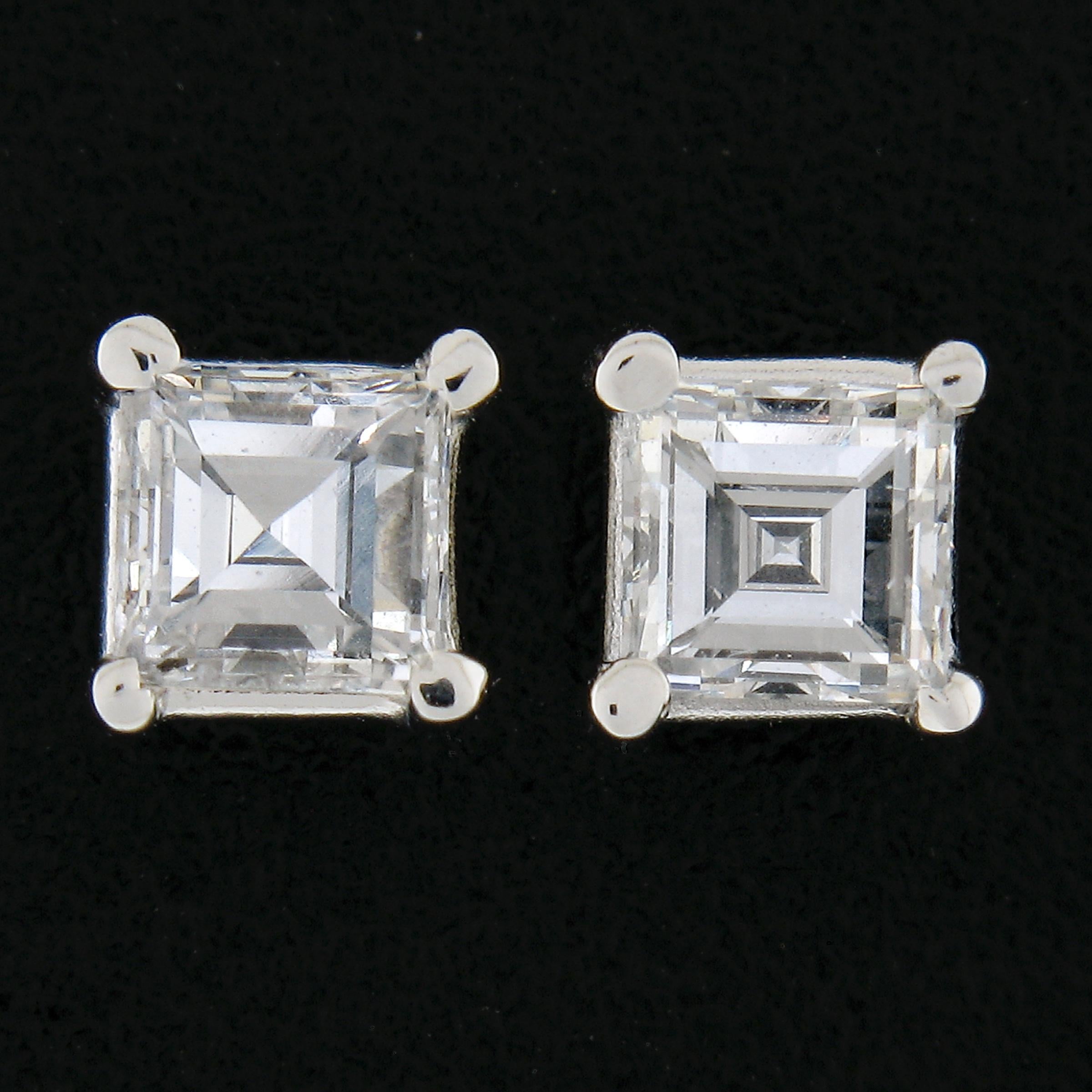 Square Cut 14K White Gold .45ct Square Step Cut Diamond Prong Basket Classic Stud Earrings