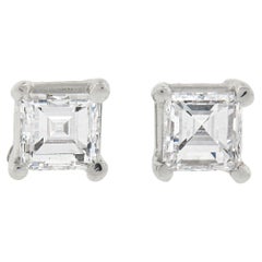 14K White Gold .45ct Square Step Cut Diamond Prong Basket Classic Stud Earrings