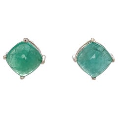 Boucles d'oreilles en or blanc 14 carats 4.62 carats tw Sugarloaf Cut Emerald Stud Earrings