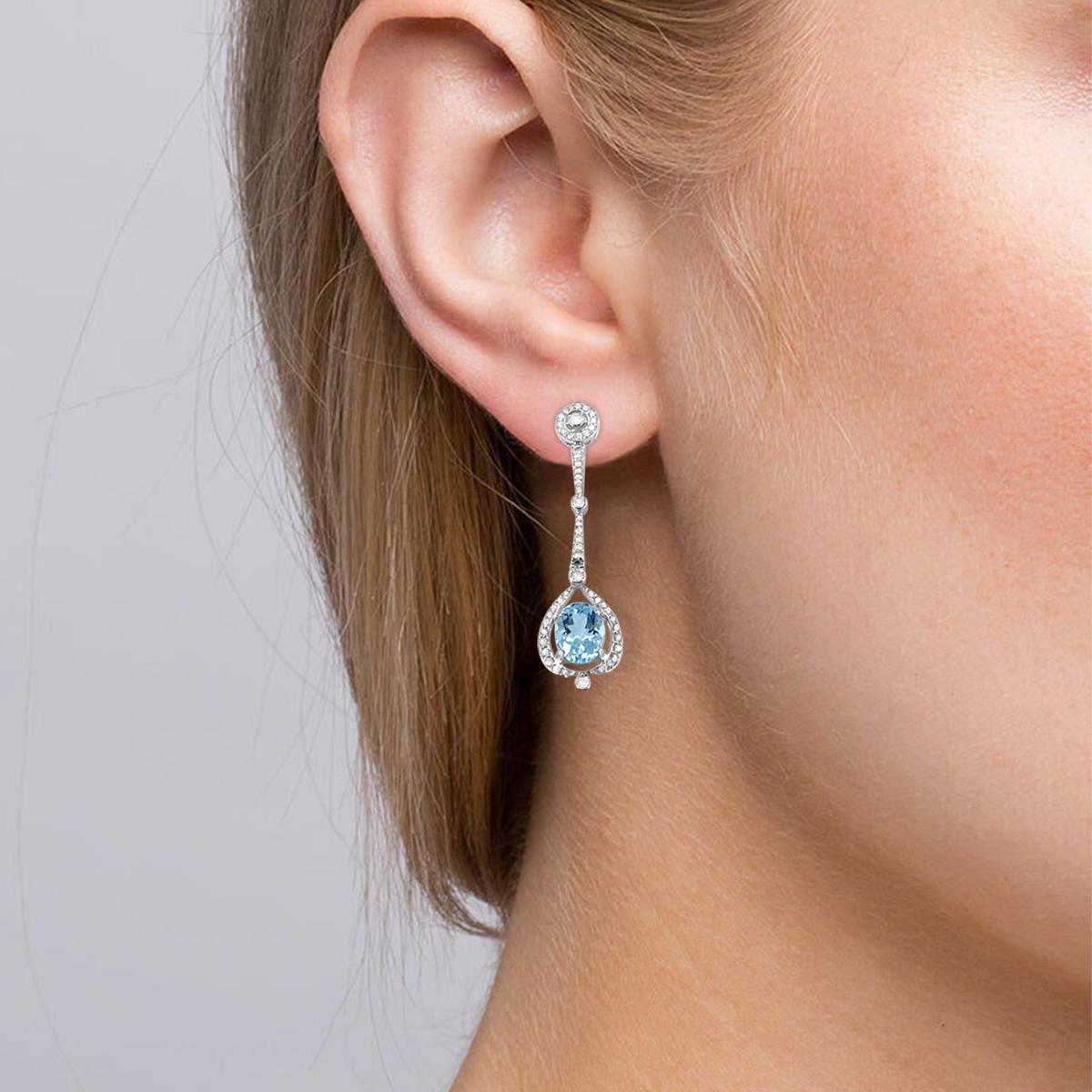 Modern 14K White Gold 4.63cts Aquamarine and Diamond Earring, Style# E5199AQ For Sale