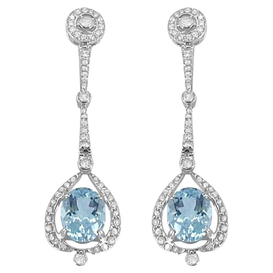 14K White Gold 4.63cts Aquamarine and Diamond Earring, Style# E5199AQ For Sale