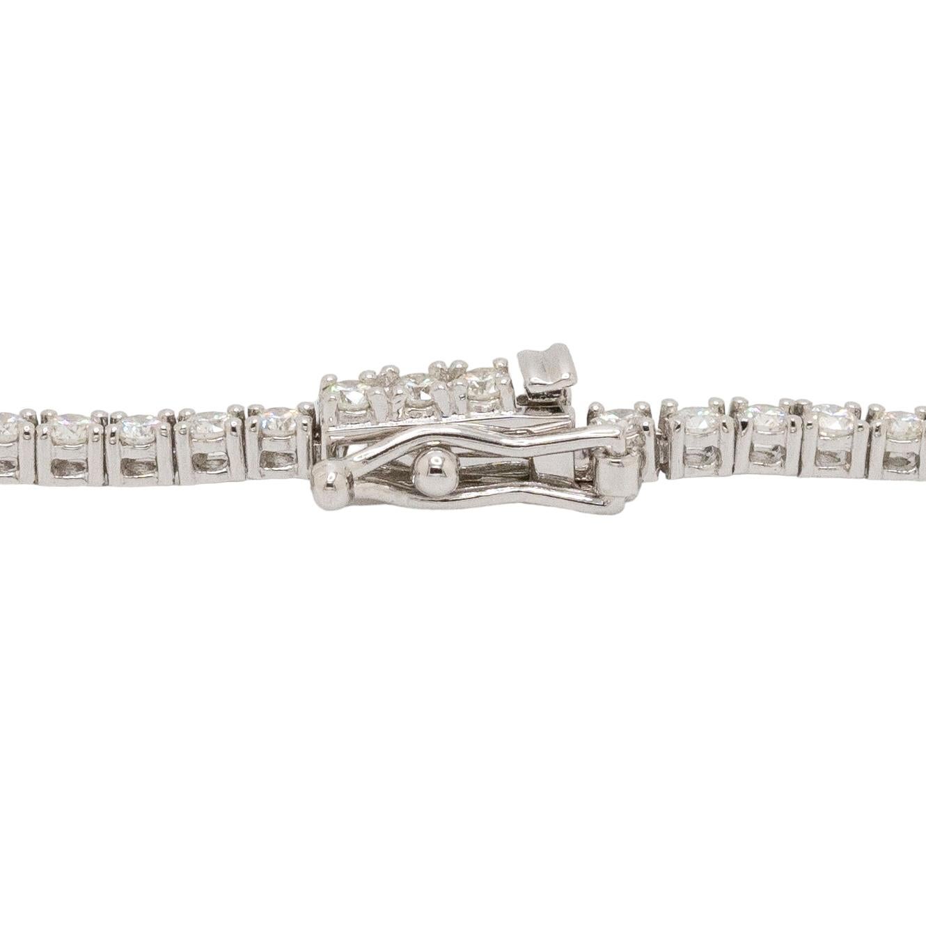 14k White Gold Natural Round Brilliant Diamond Tennis Necklace In New Condition For Sale In Boca Raton, FL