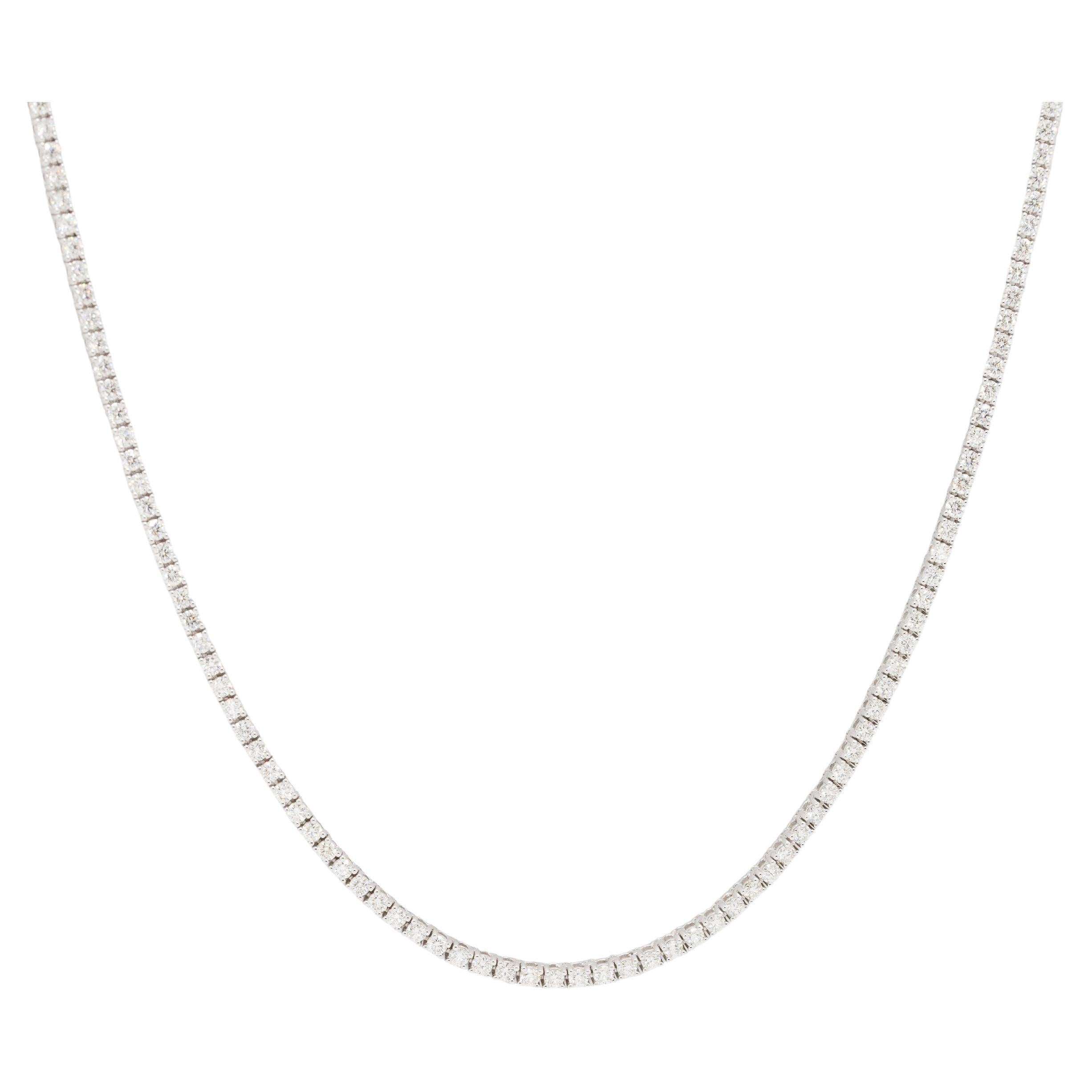 14k White Gold Natural Round Brilliant Diamond Tennis Necklace