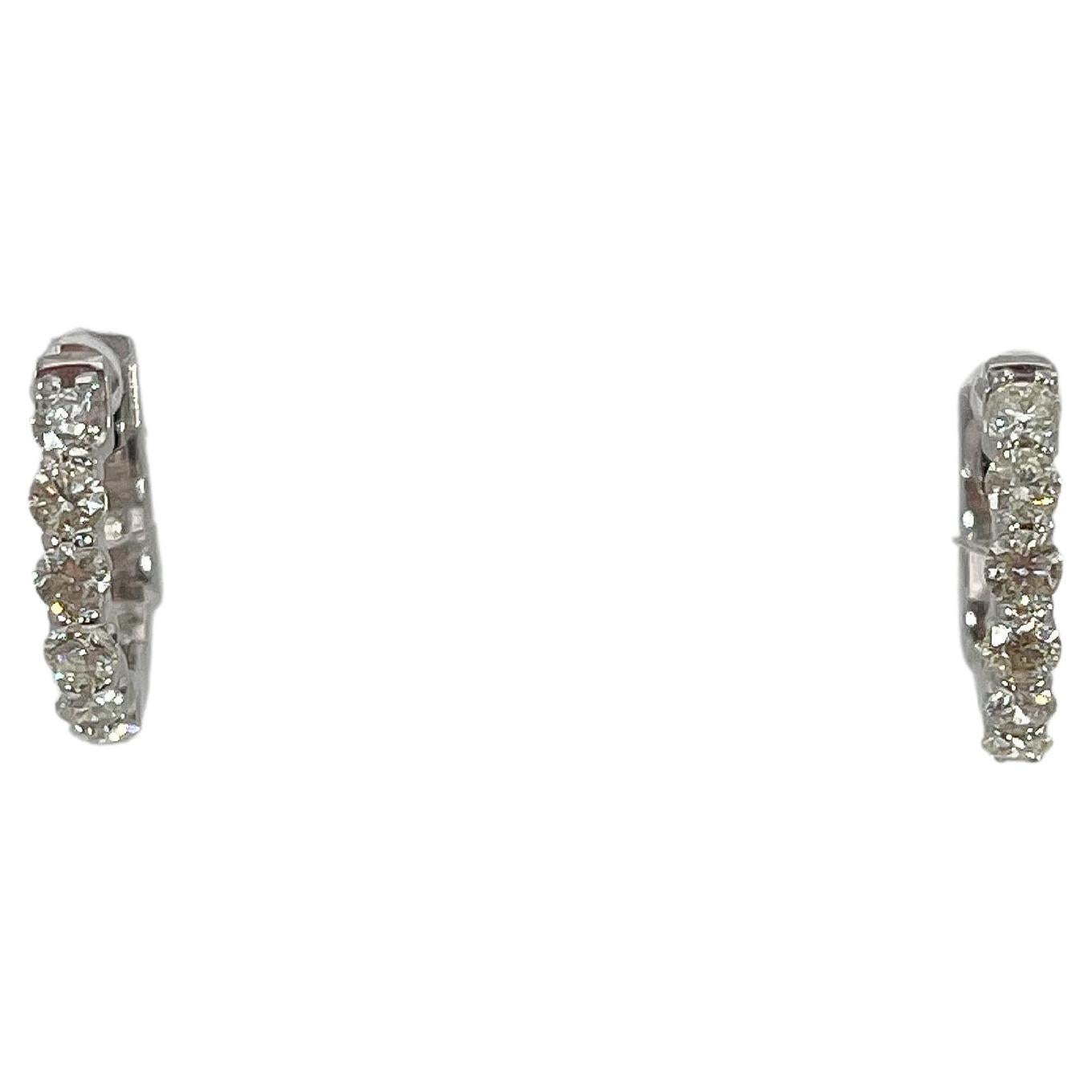 14K White Gold .47 CTW Diamond Huggie Hoop Earrings For Sale