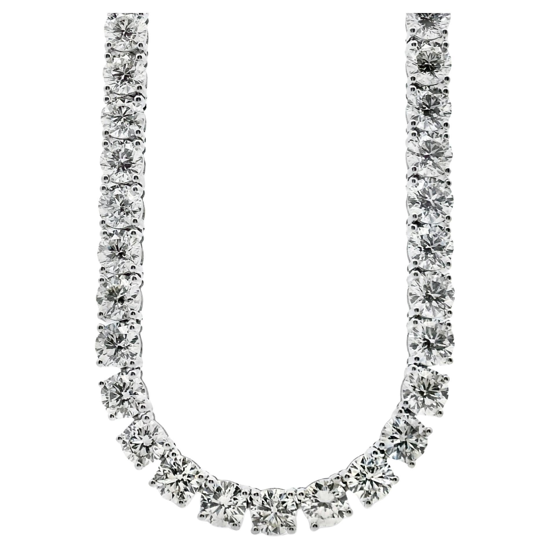 14k White Gold 47.52ctw Natural Round Brilliant Diamond Tennis Necklace 22"