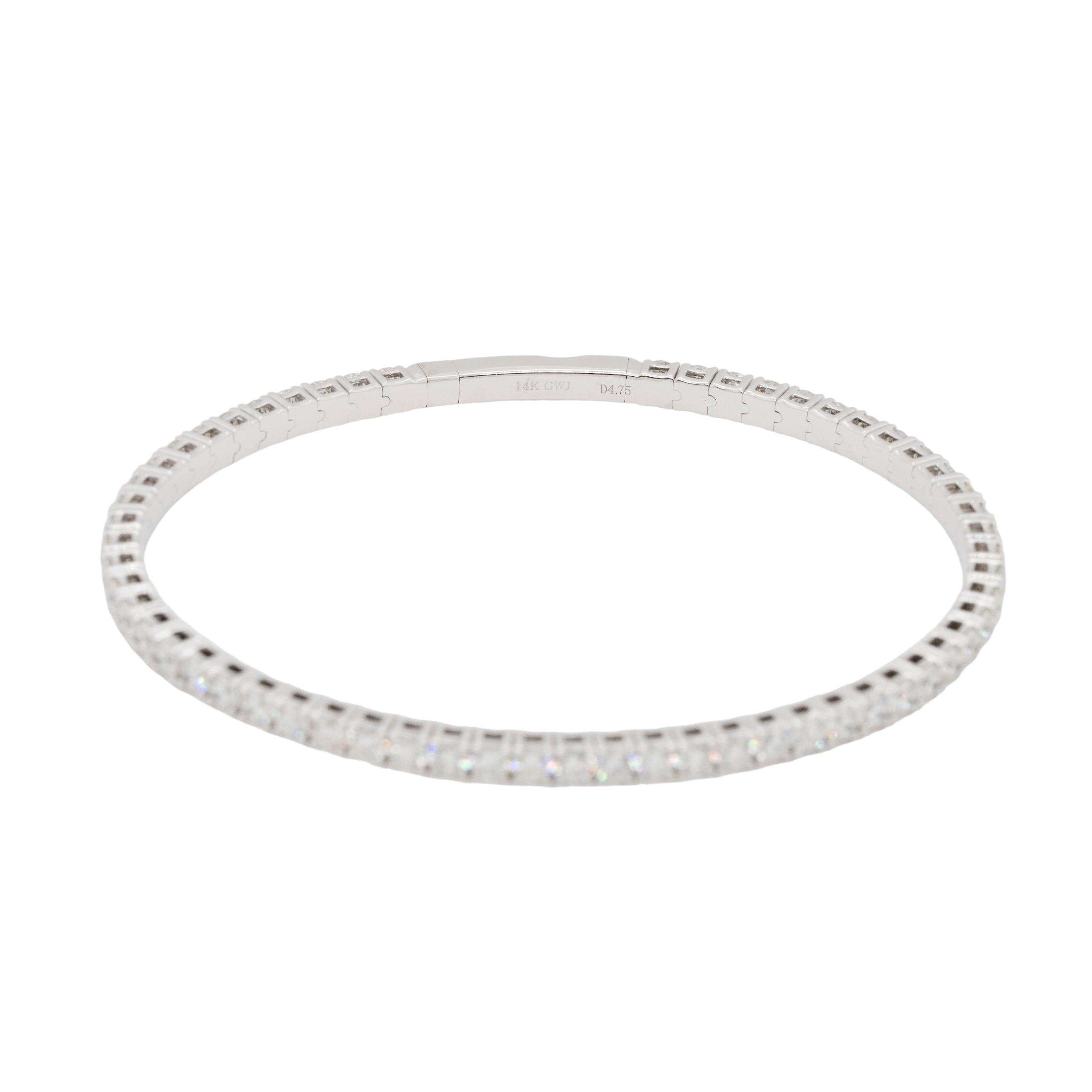 Bracelet jonc tennis extensible en or blanc 14 carats avec diamants naturels de 4,75 carats Neuf - En vente à Boca Raton, FL