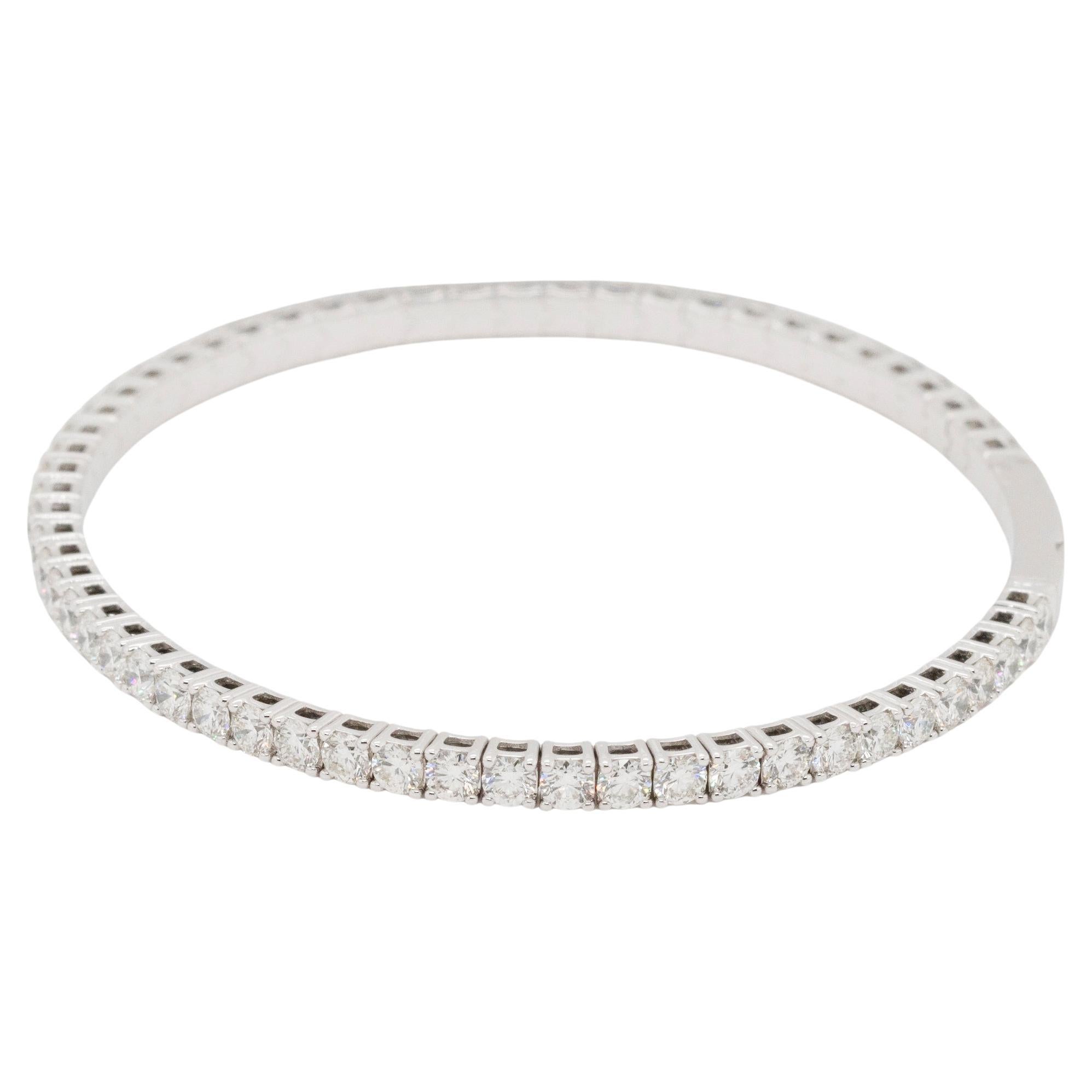 Bracelet jonc tennis extensible en or blanc 14 carats avec diamants naturels de 4,75 carats