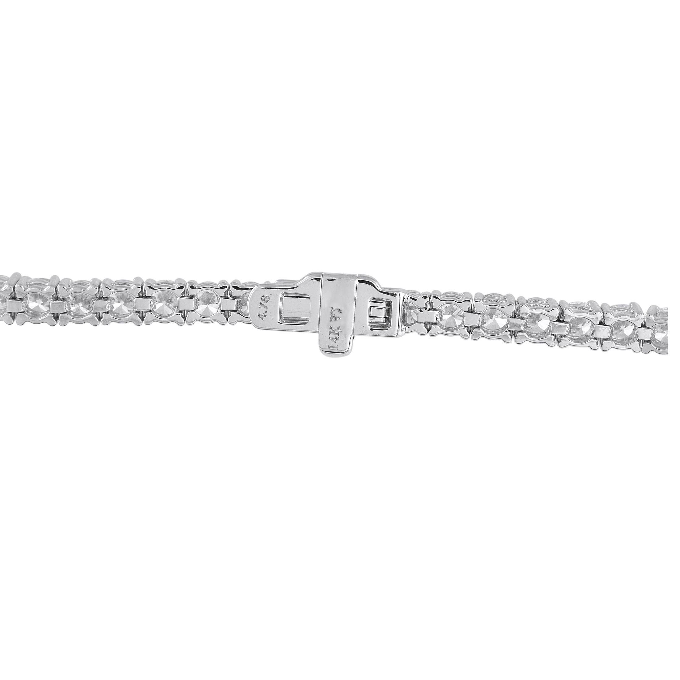 Pulsera Tenis Oro Blanco 14K 4.76ct Diamantes Corte redondo en venta