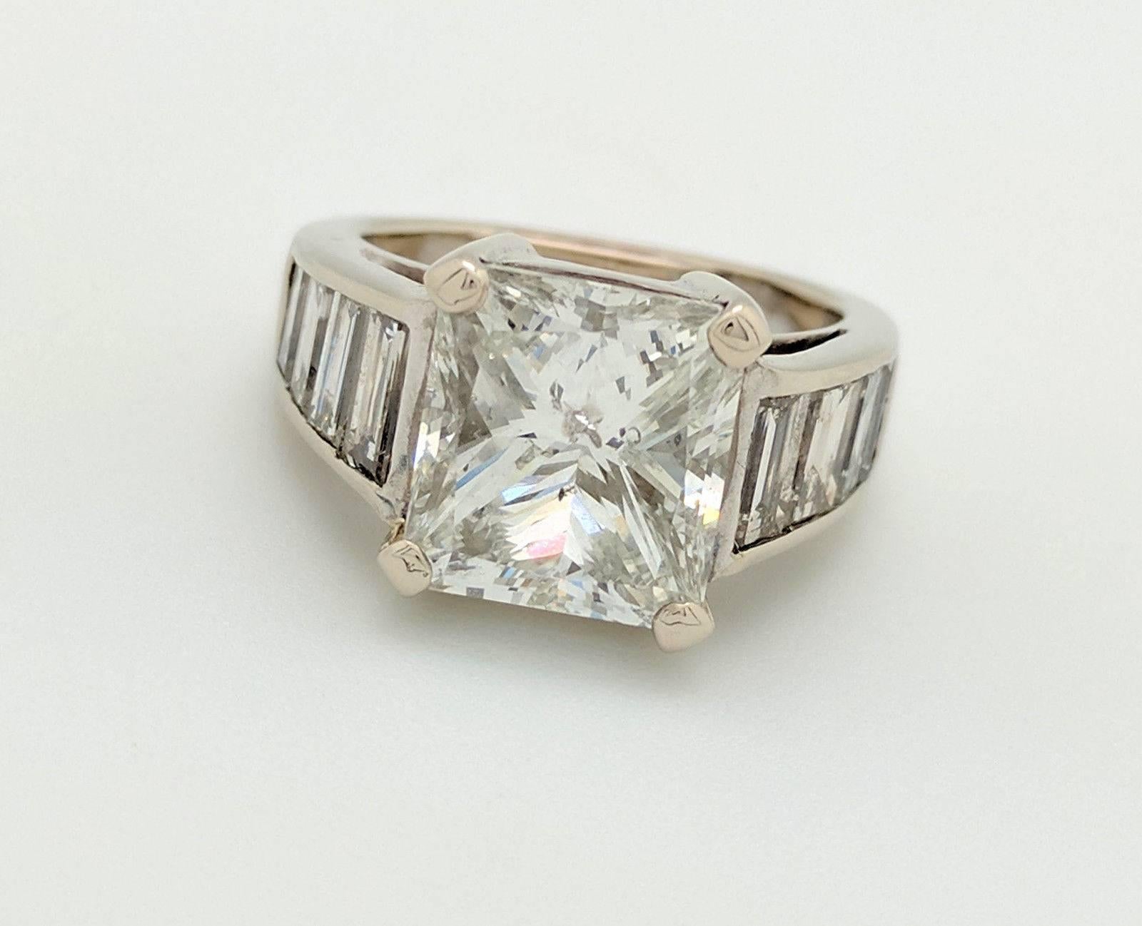 Women's 14 Karat White Gold 4.80 Carat Princess Cut Diamond Engagement Ring I1/G