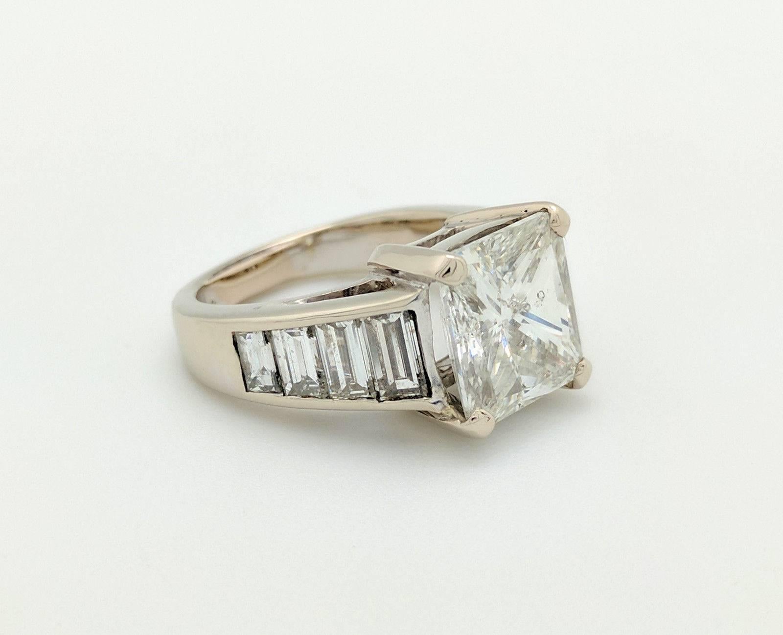 14 Karat White Gold 4.80 Carat Princess Cut Diamond Engagement Ring I1/G 1