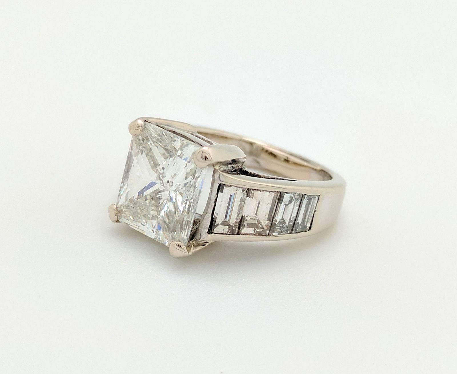 14 Karat White Gold 4.80 Carat Princess Cut Diamond Engagement Ring I1/G 2