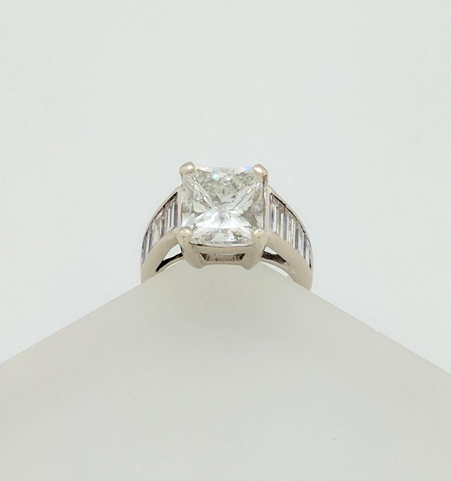 14 Karat White Gold 4.80 Carat Princess Cut Diamond Engagement Ring I1/G 3