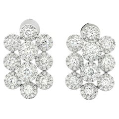 14K White Gold 4.81 Cts Round Natural Diamond Floral Cluster Earrings