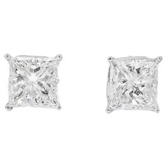 14k White Gold 4.88ctw GIA Certified Natural Princess Cut Diamond Earring Studs