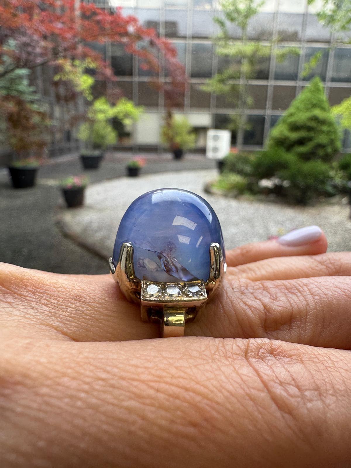 Ring aus 14 Karat Weißgold mit Sternsaphir und Diamant im Angebot 4