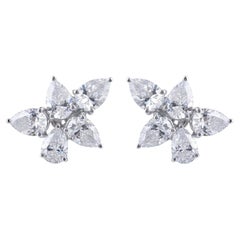 14k White Gold 4.98 Carat SI/H Diamond Cluster Stud Earrings