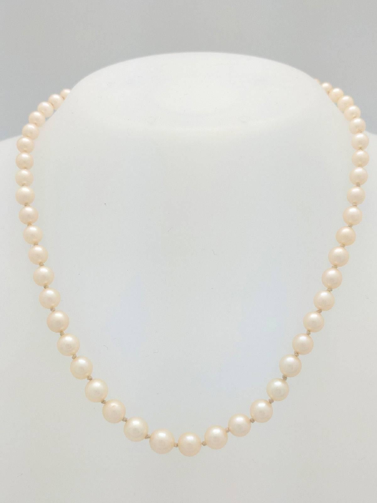 14K White Gold 4mm-6mm Graduating Cultured Pearl Necklace 15