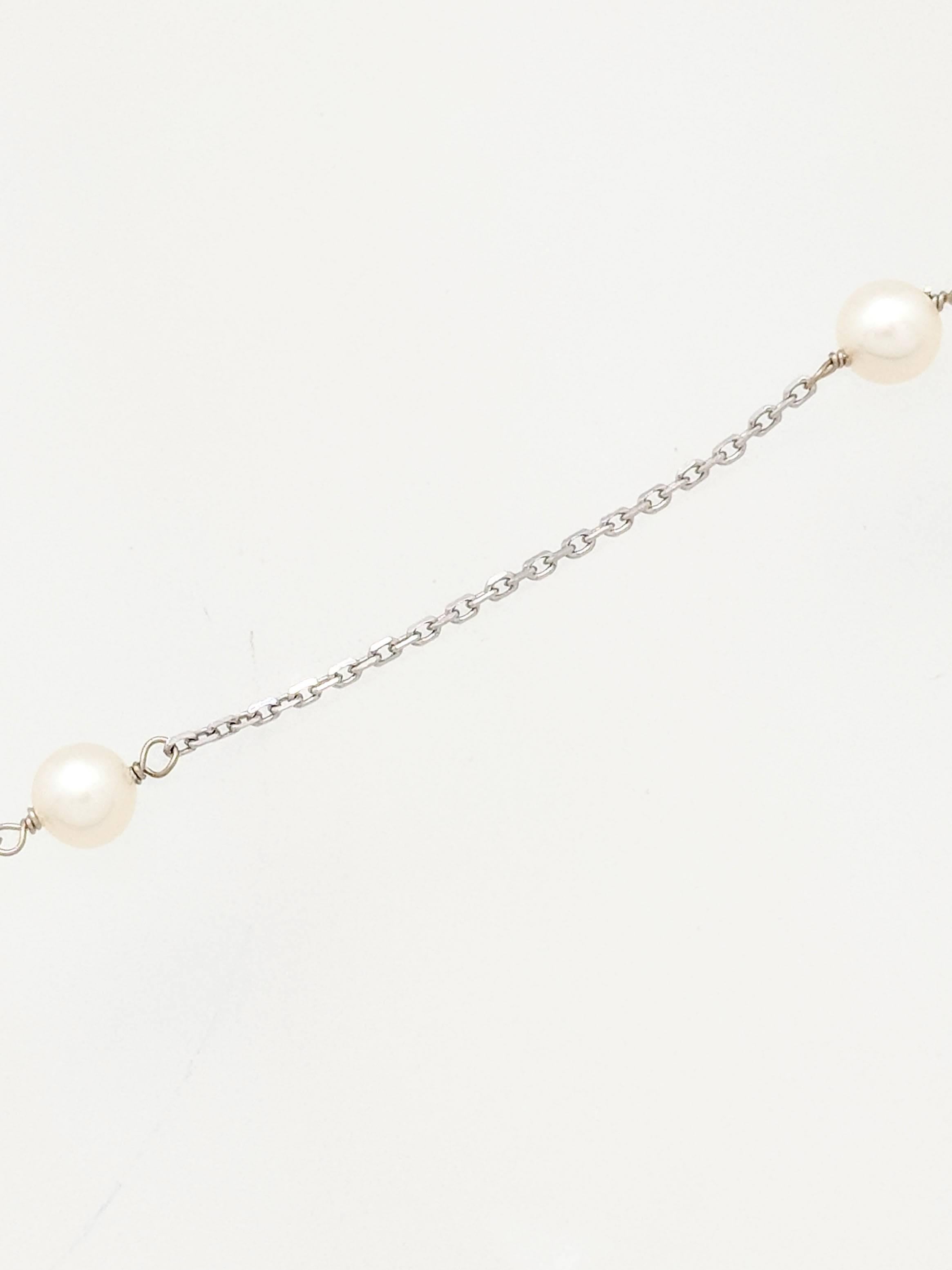 14 Karat White Gold Cultured Pearl Station Necklace 1