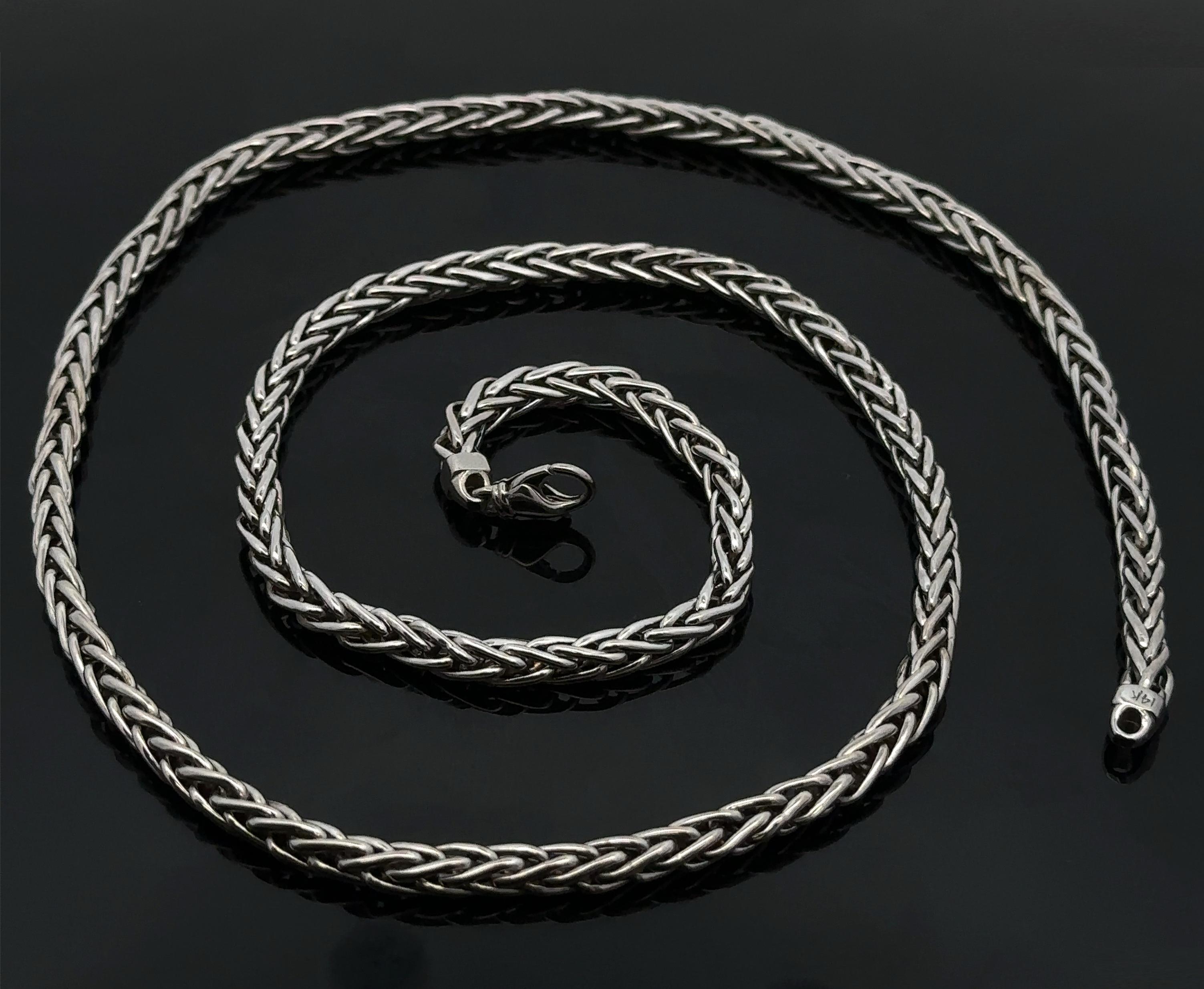 14k White Gold 4mm Thick Wheat Link 24