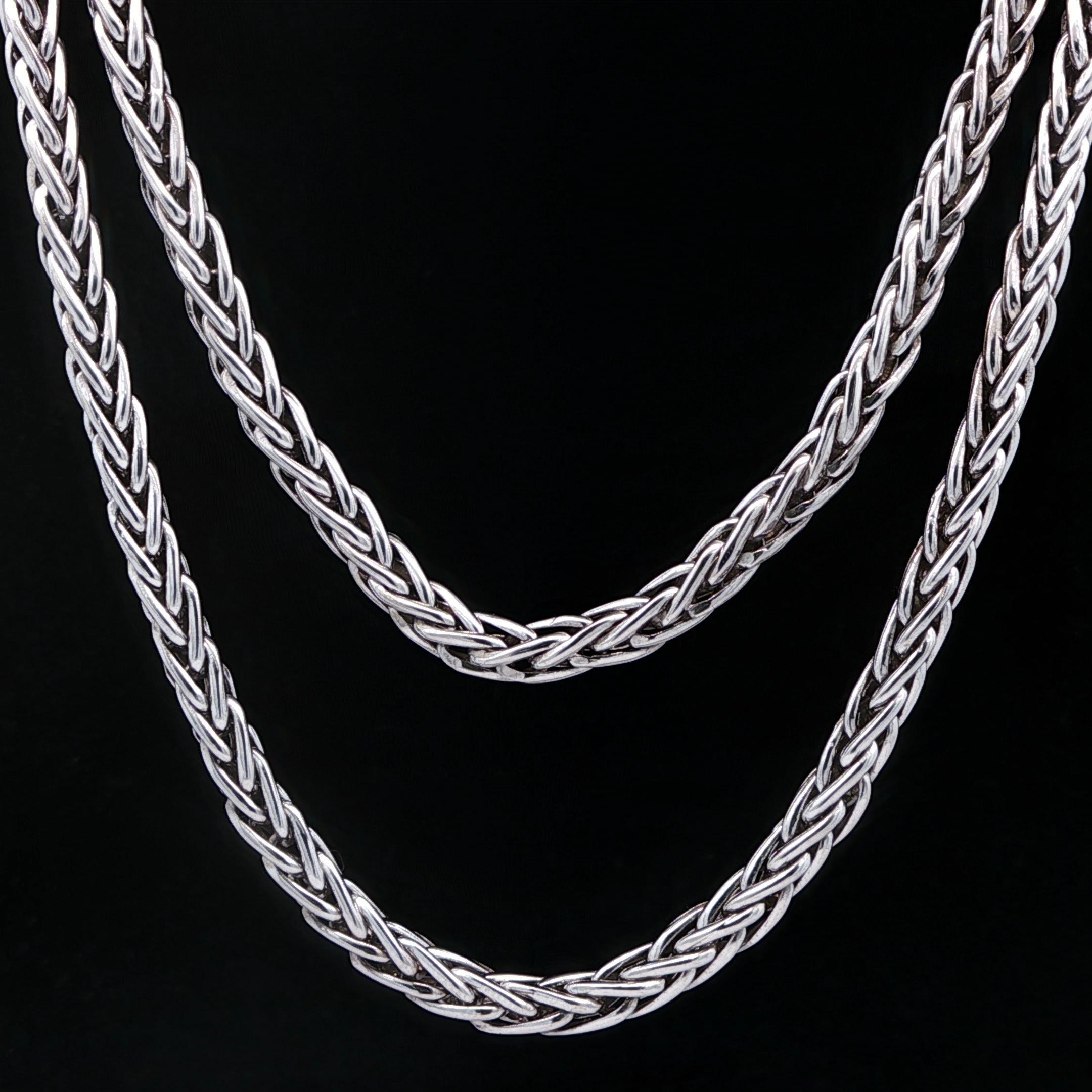 Women's or Men's 14k White Gold 4mm Thick Wheat Link 24