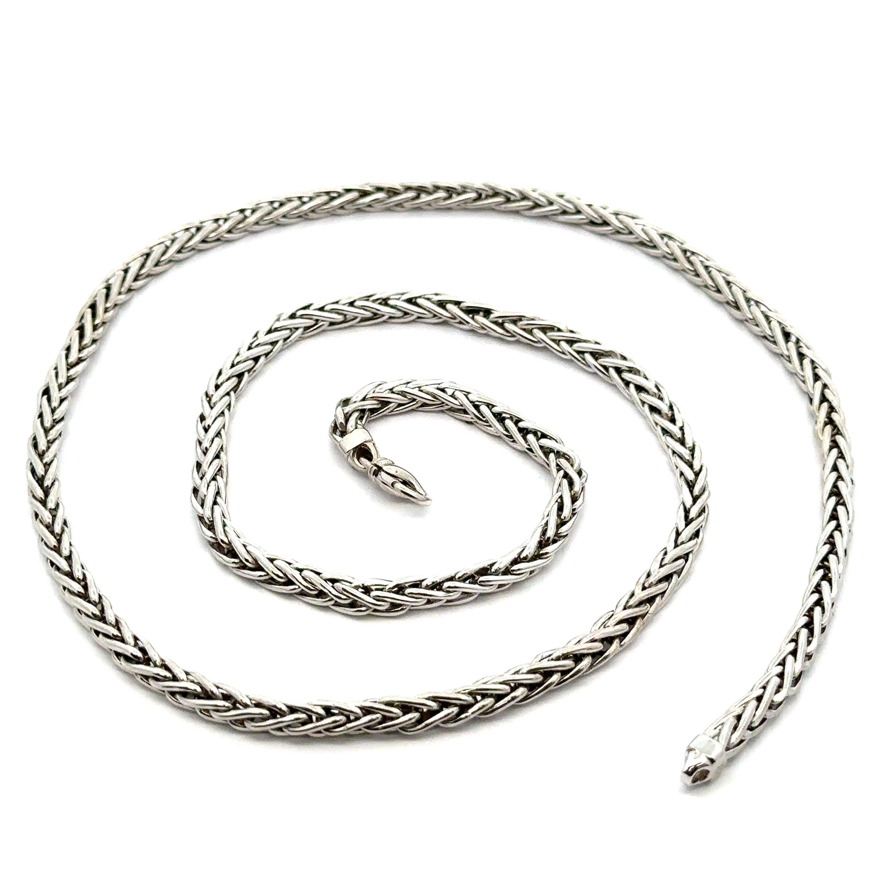 14k White Gold 4mm Thick Wheat Link 24